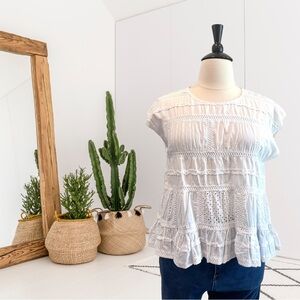 Dylan Grace Cap Sleeve Embroidered Eyelet Patchwork Top